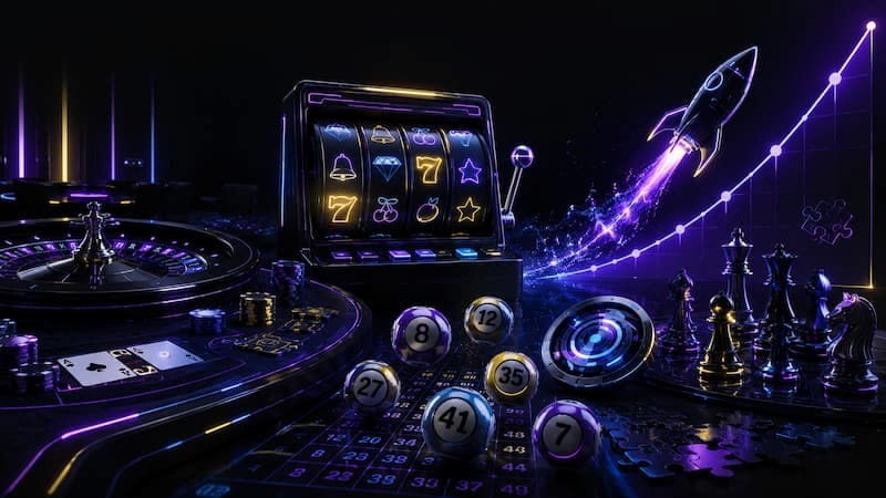 Vimplay casino game portfolio including live casino, keno, crash games, slots, and skill games